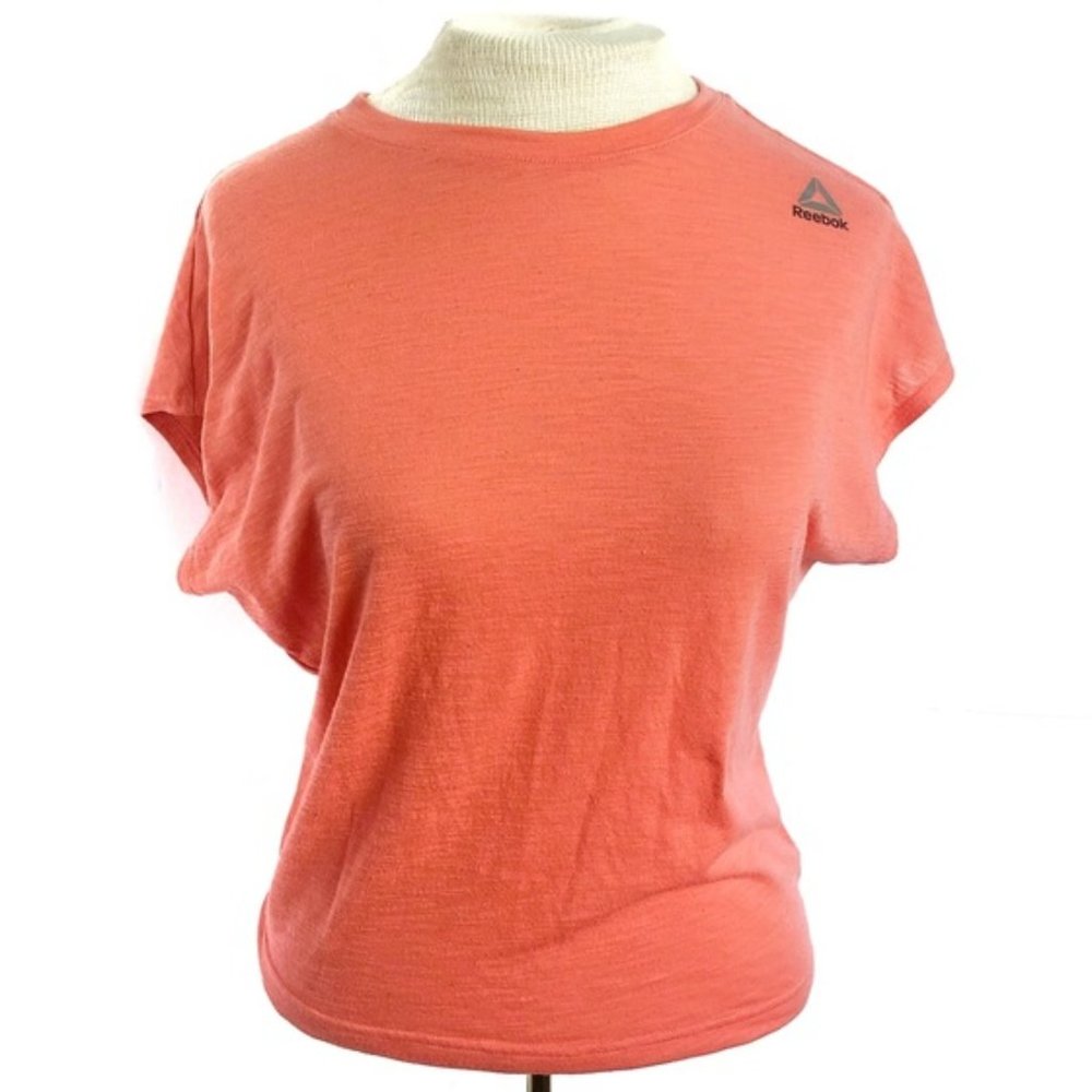 Reebok Open Back Slub Knit Short Sleeve Top in Orange Size Medium